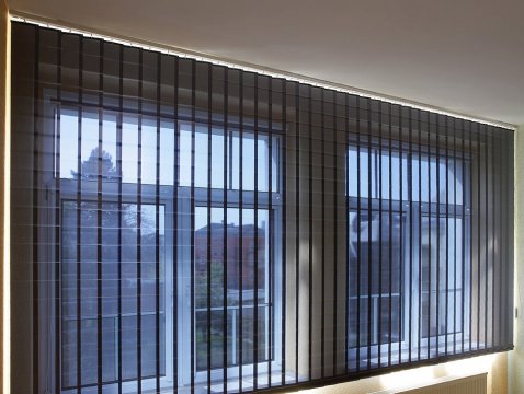 Vertical blinds with pleated film slats 