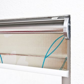Trend Line electrical roller blind with print, installation by support rail in the recess
